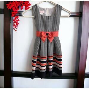 BONNIE JEAN Girl's Size 6X Dress Sleeveless Striped Coral Navy White Bow